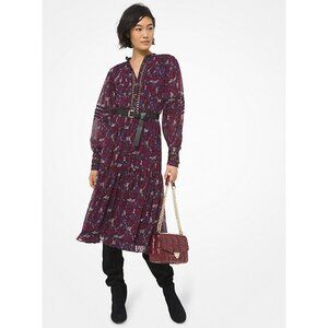 Mickael Kors Paisley Georgette and Lace Ruffled Midi Dress, NEW, Size 4